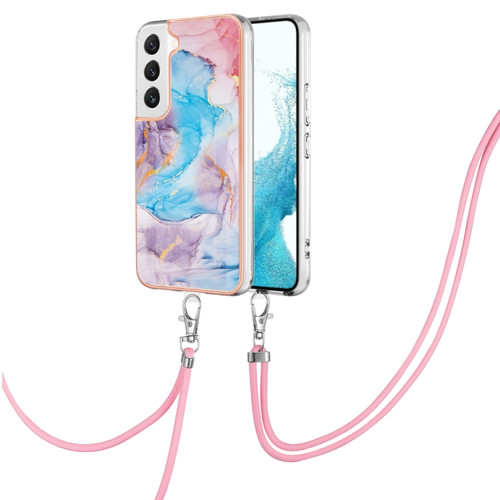 Samsung Galaxy S22+ 5G Electroplating IMD TPU Phone Case with Lanyard - Blue Marble