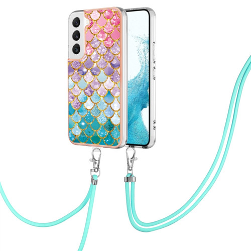 Samsung Galaxy S22+ 5G Electroplating IMD TPU Phone Case with Lanyard - Colorful Scales