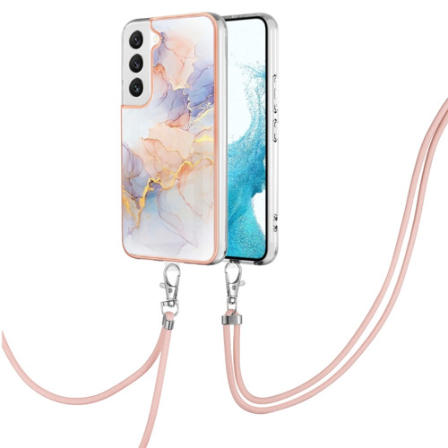 Samsung Galaxy S22+ 5G Electroplating IMD TPU Phone Case with Lanyard - White Marble