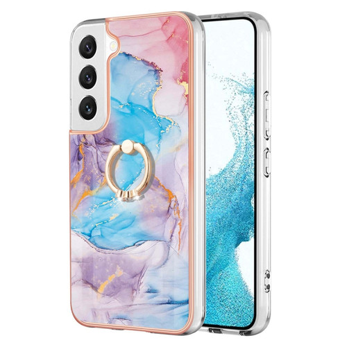 Samsung Galaxy S22+ 5G Electroplating IMD TPU Phone Case with Ring - Blue Marble