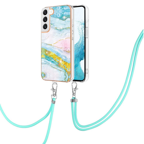 Samsung Galaxy S22+ 5G Electroplating Marble IMD TPU Phone Case with Lanyard - Green 004