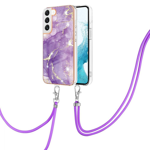 Samsung Galaxy S22+ 5G Electroplating Marble IMD TPU Phone Case with Lanyard - Purple 002