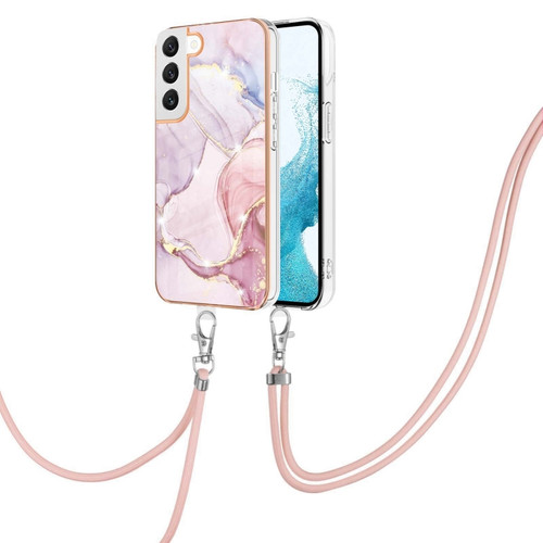 Samsung Galaxy S22+ 5G Electroplating Marble IMD TPU Phone Case with Lanyard - Rose Gold 005