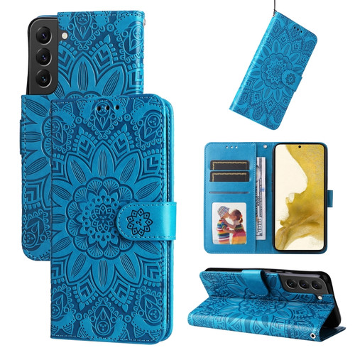 Samsung Galaxy S22+ 5G Embossed Sunflower Leather Phone Case - Blue