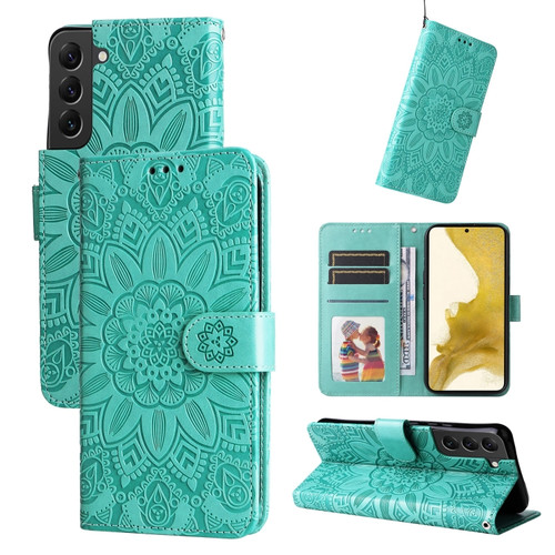 Samsung Galaxy S22+ 5G Embossed Sunflower Leather Phone Case - Green