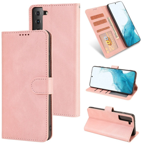 Samsung Galaxy S22+ 5G Fantasy Classic Skin-feel Calfskin Texture Magnetic Buckle Horizontal Flip PU Phone Leather Case with Holder & Card Slot & Wallet - Pink