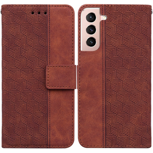 Samsung Galaxy S22+ 5G Geometric Embossed Leather Phone Case - Brown