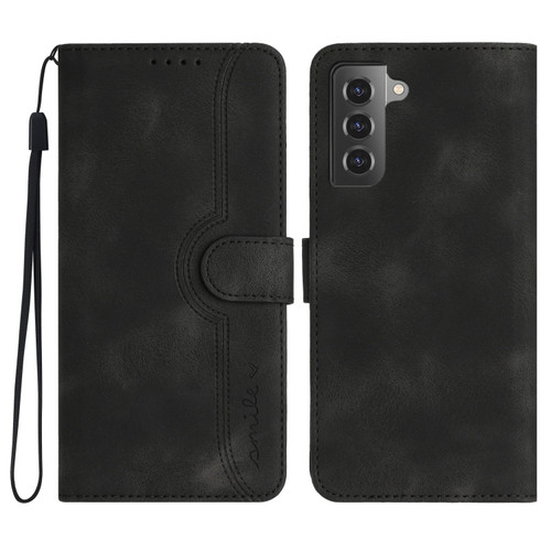 Samsung Galaxy S22+ 5G Heart Pattern Skin Feel Leather Phone Case - Black