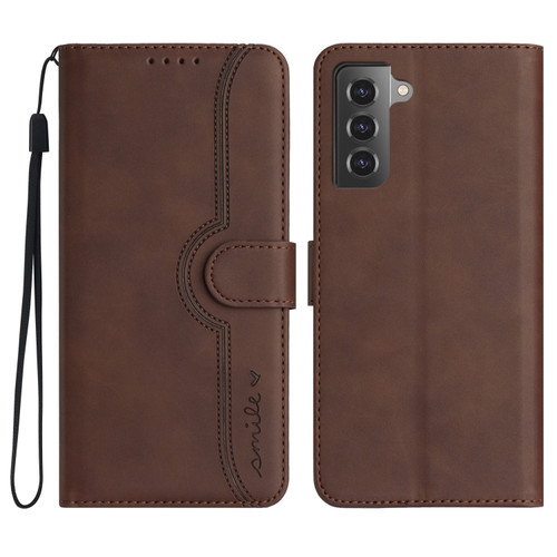 Samsung Galaxy S22+ 5G Heart Pattern Skin Feel Leather Phone Case - Brown