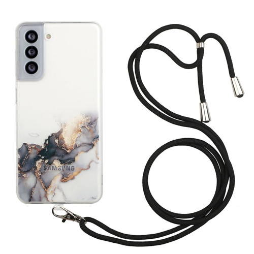 Samsung Galaxy S22+ 5G Hollow Marble Pattern TPU Shockproof Phone Case with Neck Strap Rope - Black