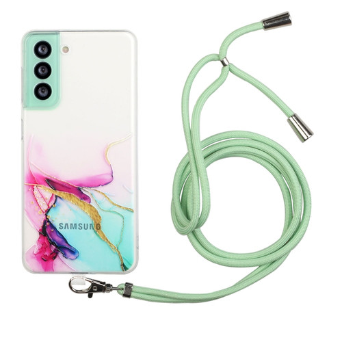 Samsung Galaxy S22+ 5G Hollow Marble Pattern TPU Shockproof Phone Case with Neck Strap Rope - Green