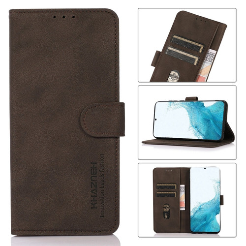 Samsung Galaxy S22+ 5G KHAZNEH Matte Texture Leather Phone Case - Brown