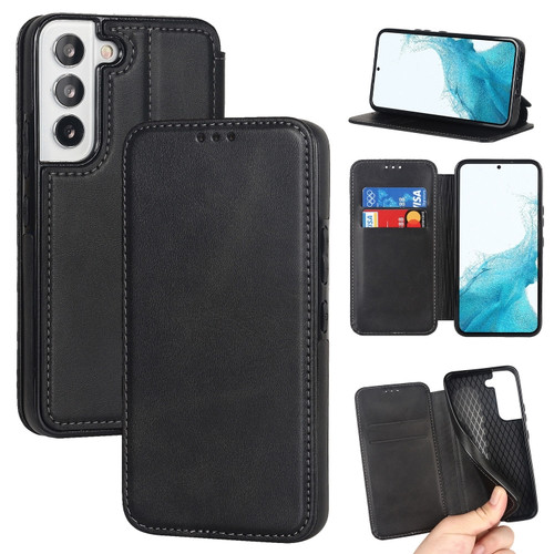 Samsung Galaxy S22+ 5G Knight Magnetic Suction Leather Phone Case - Black