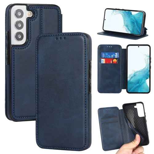 Samsung Galaxy S22+ 5G Knight Magnetic Suction Leather Phone Case - Blue