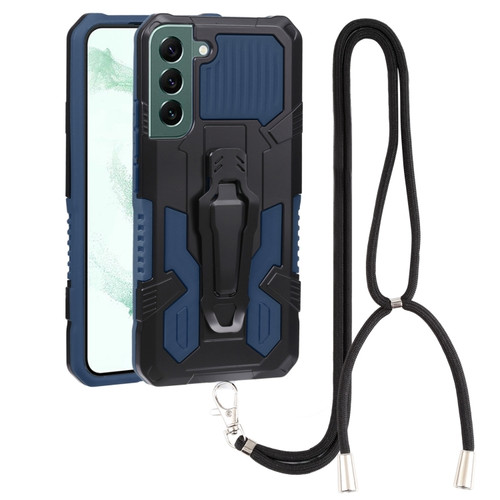 Samsung Galaxy S22+ 5G Lanyard Mecha Armor Kickstand PC + TPU Phone Case - Blue