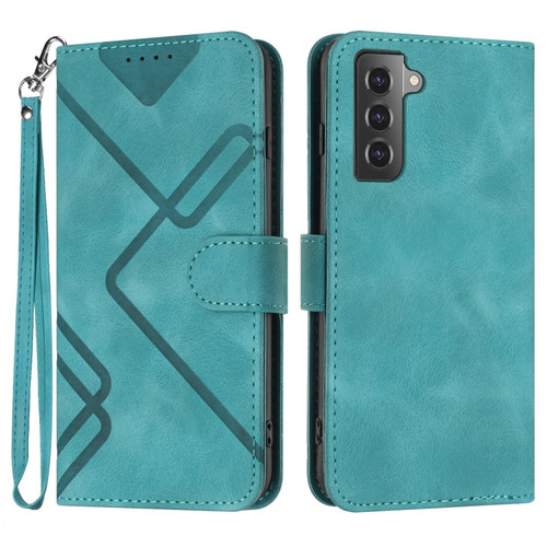 Samsung Galaxy S22+ 5G Line Pattern Skin Feel Leather Phone Case - Light Blue