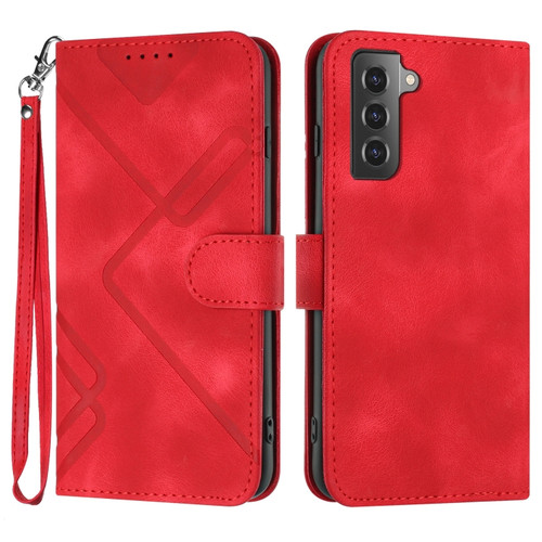 Samsung Galaxy S22+ 5G Line Pattern Skin Feel Leather Phone Case - Red