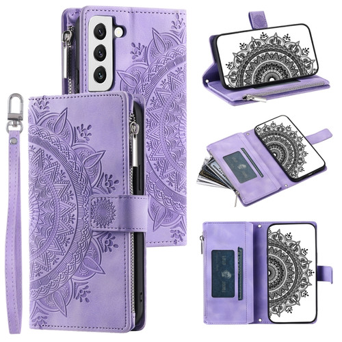 Samsung Galaxy S22+ 5G Multi-Card Totem Zipper Leather Phone Case - Purple