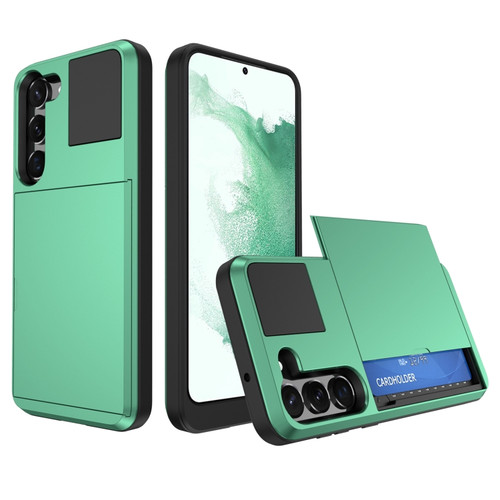 Samsung Galaxy S22+ 5G Multifunction Armor Slide Card Slot Phone Case - Mint Green