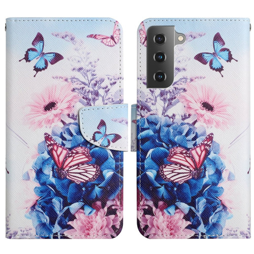 Samsung Galaxy S22+ 5G Painted Pattern Horizontal Flip Leather Phone Case - Purple Butterfly