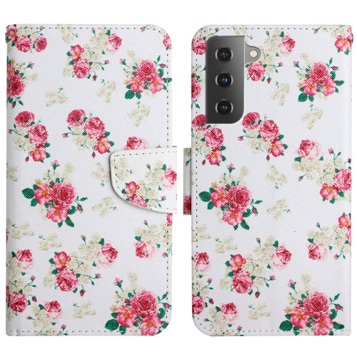 Samsung Galaxy S22+ 5G Painted Pattern Horizontal Flip Leather Phone Case - Red Peony