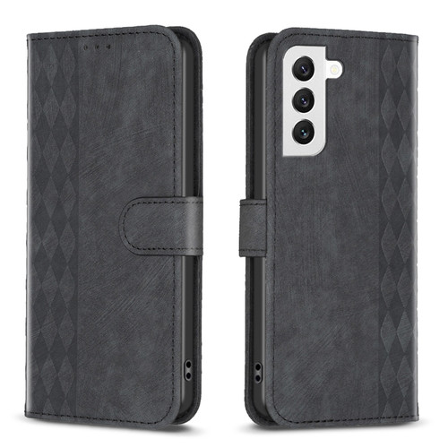 Samsung Galaxy S22+ 5G Plaid Embossed Leather Phone Case - Black