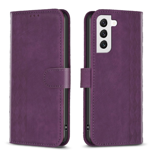 Samsung Galaxy S22+ 5G Plaid Embossed Leather Phone Case - Purple