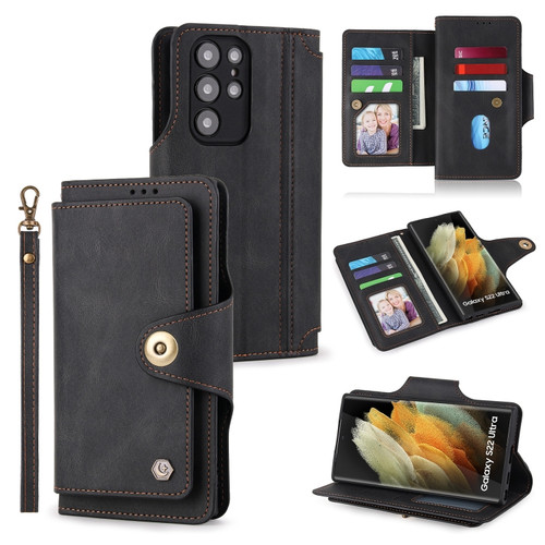 Samsung Galaxy S22+ 5G POLA 9 Card-slot Oil Side Leather Phone Case - Black