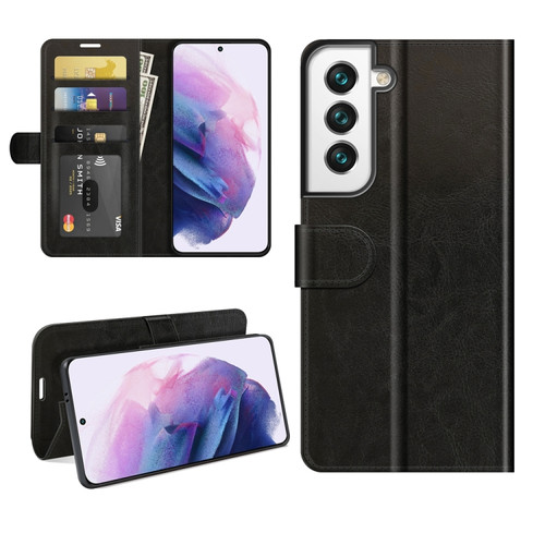 Samsung Galaxy S22+ 5G R64 Texture Single Horizontal Flip Protective Case with Holder & Card Slots & Wallet& Photo Frame - Black