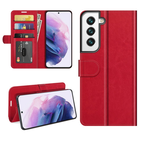 Samsung Galaxy S22+ 5G R64 Texture Single Horizontal Flip Protective Case with Holder & Card Slots & Wallet& Photo Frame - Red