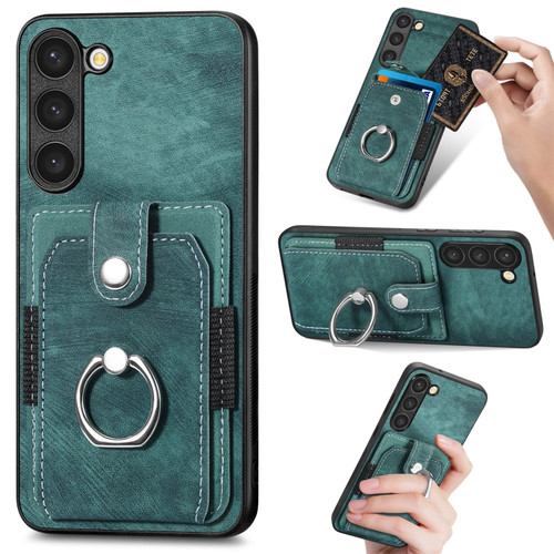 Samsung Galaxy S22+ 5G Retro Skin-feel Ring Card Wallet Phone Case - Green