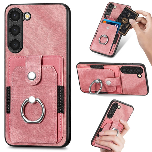 Samsung Galaxy S22+ 5G Retro Skin-feel Ring Card Wallet Phone Case - Pink