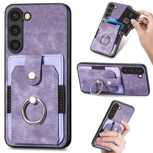 Samsung Galaxy S22+ 5G Retro Skin-feel Ring Card Wallet Phone Case - Purple