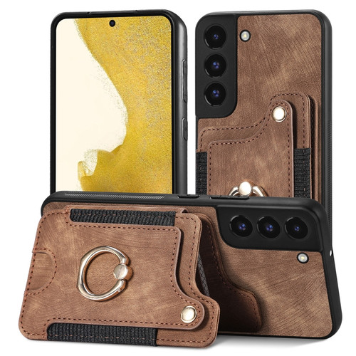 Samsung Galaxy S22+ 5G Retro Skin-feel Ring Multi-card Wallet Phone Case - Brown
