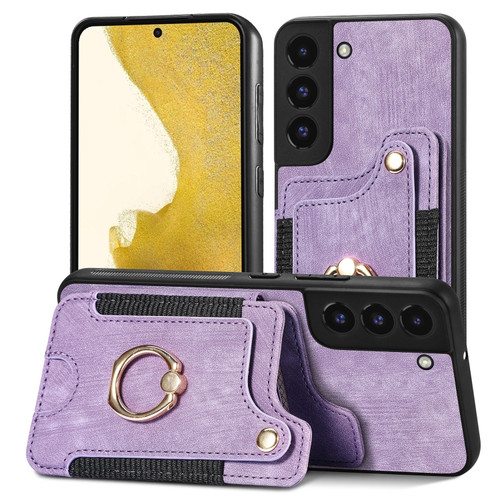 Samsung Galaxy S22+ 5G Retro Skin-feel Ring Multi-card Wallet Phone Case - Purple