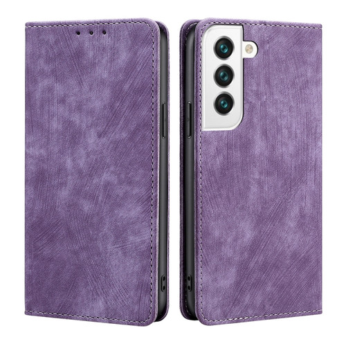 Samsung Galaxy S22+ 5G RFID Anti-theft Brush Magnetic Leather Phone Case - Purple