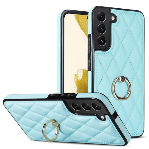 Samsung Galaxy S22+ 5G Rhombic PU Leather Phone Case with Ring Holder - Blue