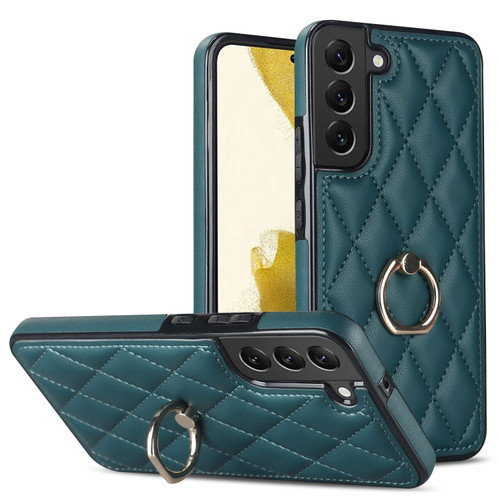 Samsung Galaxy S22+ 5G Rhombic PU Leather Phone Case with Ring Holder - Green