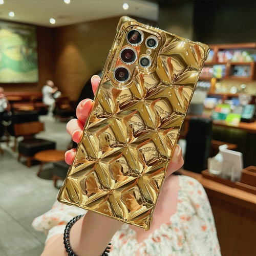 Samsung Galaxy S22+ 5G Rhombic Texture Electroplated TPU Phone Case - Gold