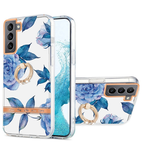 Samsung Galaxy S22+ 5G Ring IMD Flowers TPU Phone Case - Blue Peony