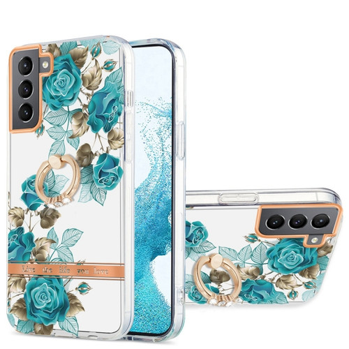 Samsung Galaxy S22+ 5G Ring IMD Flowers TPU Phone Case - Blue Rose