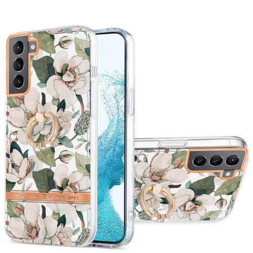 Samsung Galaxy S22+ 5G Ring IMD Flowers TPU Phone Case - Green Gardenia