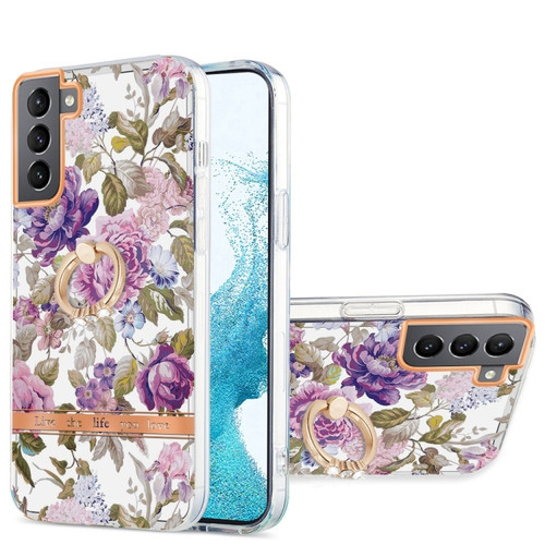 Samsung Galaxy S22+ 5G Ring IMD Flowers TPU Phone Case - Purple Peony