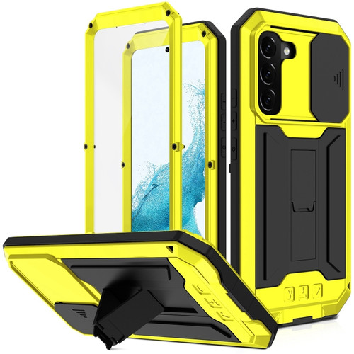 Samsung Galaxy S22+ 5G R-JUST Sliding Camera Metal + Silicone Holder Phone Case - Yellow