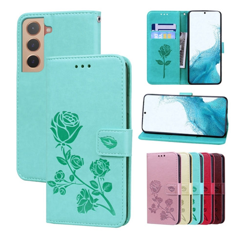 Samsung Galaxy S22+ 5G Rose Embossed Leather Phone Case - Green