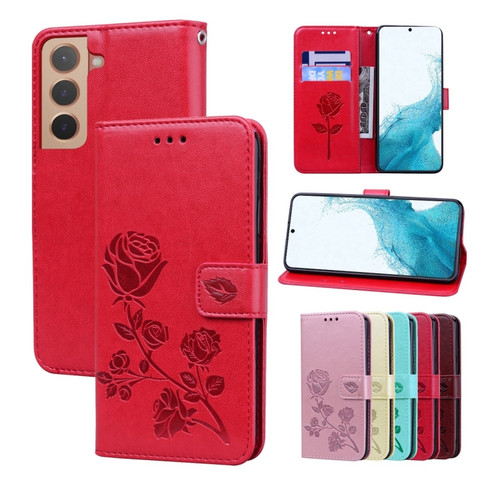 Samsung Galaxy S22+ 5G Rose Embossed Leather Phone Case - Red