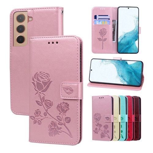 Samsung Galaxy S22+ 5G Rose Embossed Leather Phone Case - Rose Gold