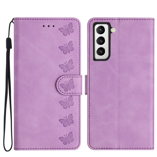 Samsung Galaxy S22+ 5G Seven Butterflies Embossed Leather Phone Case - Purple