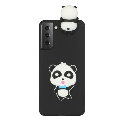 Samsung Galaxy S22+ 5G Shockproof 3D Lying Cartoon TPU Phone Case - Panda with Blue Bow