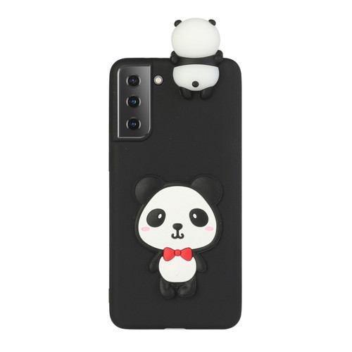 Samsung Galaxy S22+ 5G Shockproof 3D Lying Cartoon TPU Phone Case - Panda with Red Bow